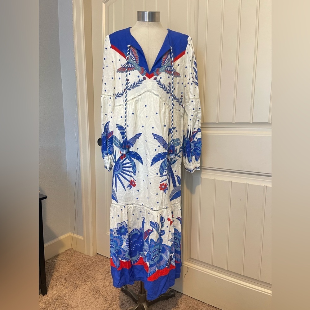 FARM Rio Blue and Red Midi Dress
